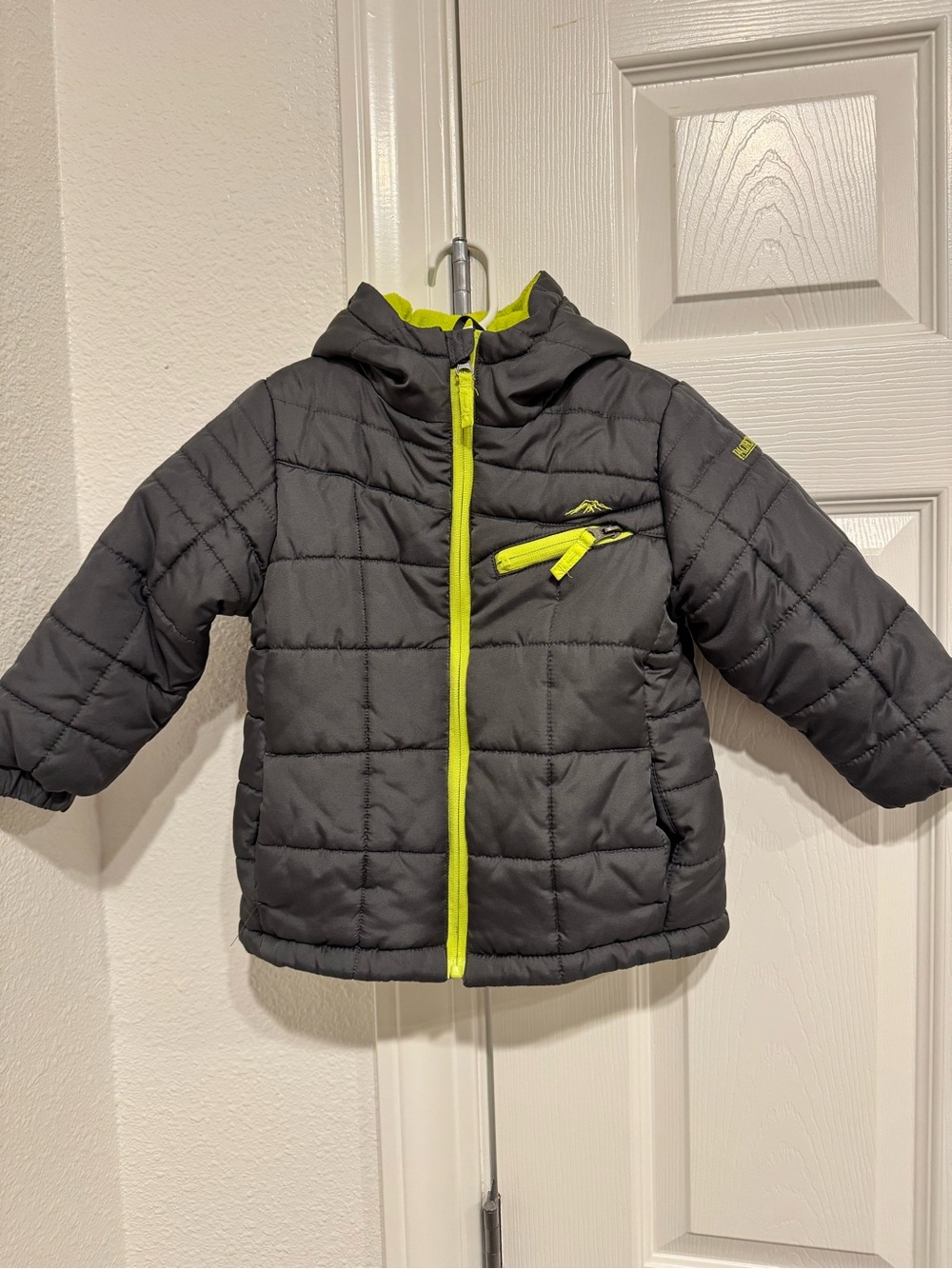 Pacific Trail Kids Puffer Jacket in Dark Gray with Lime Green Trim